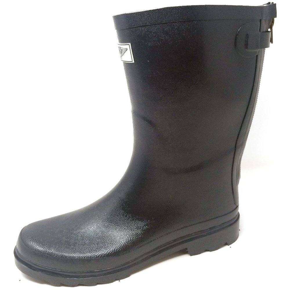 Women Rain Boots, Rubber Mid Calf Zipper Matte Rainboots, RB-5412